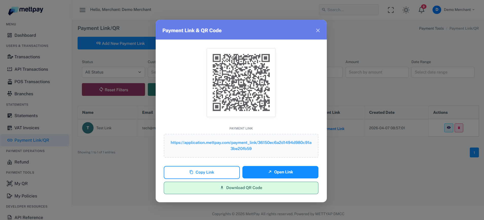 Payment Link Table