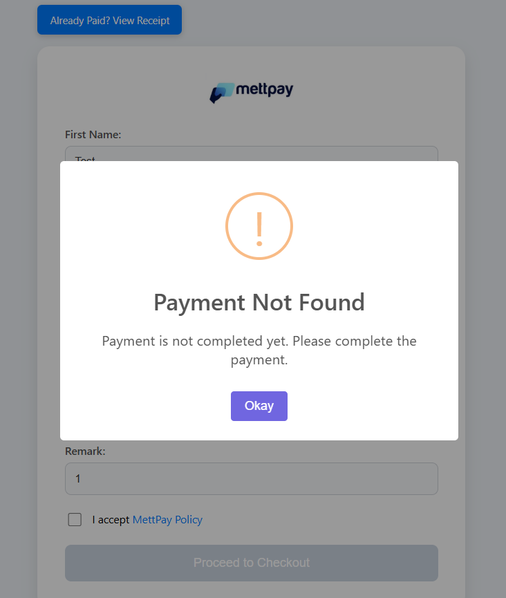 Payment Not Completed