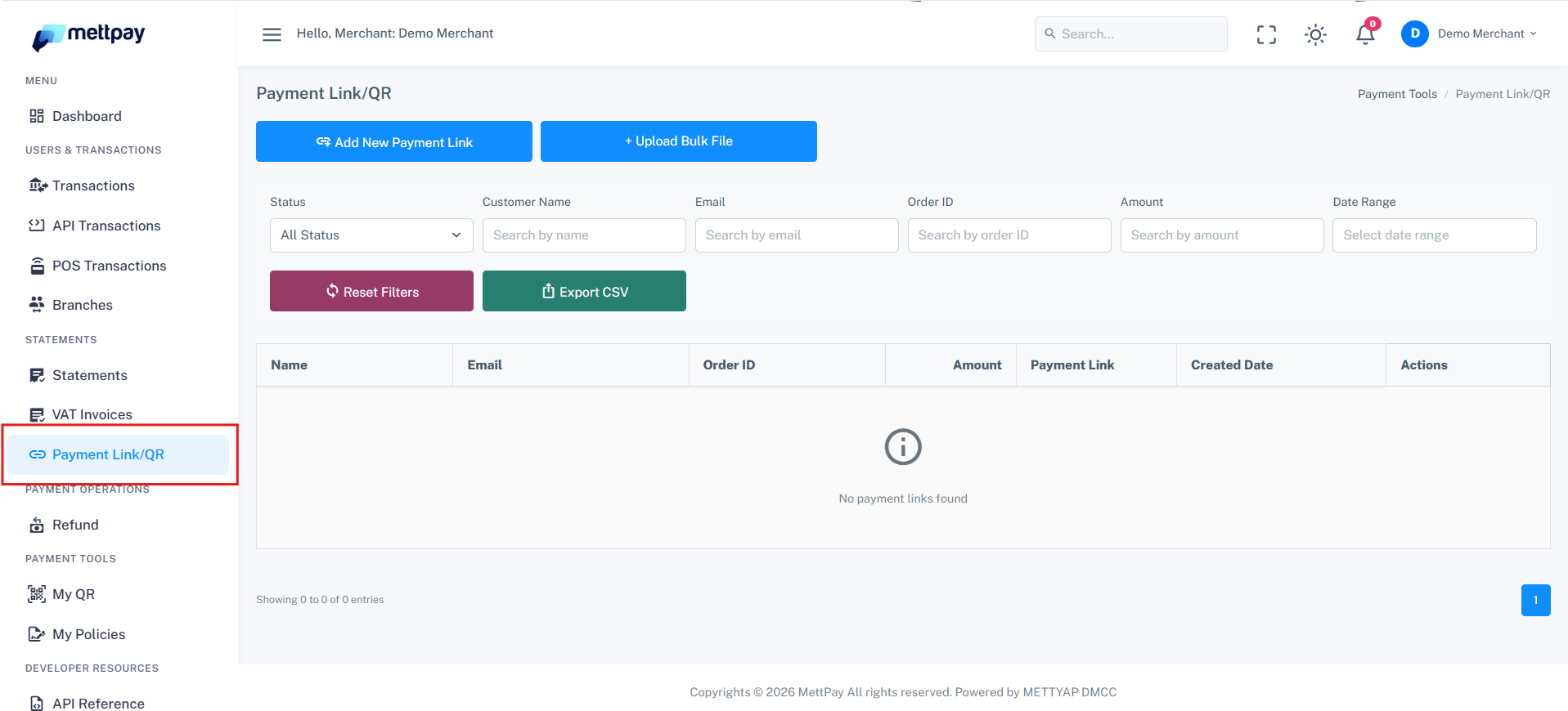 Payment Links Tab